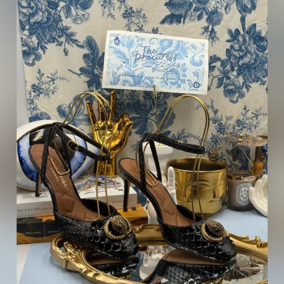 🆕 KURT GEIGER LONDON 🧿 NWOB Chelsea Ankle Strap Heel, Black Snakeskin, Sz 37 7 - Picture 2 of 15